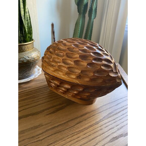 Unbranded Other - Vintage Midcentury Wooden Walnut Shaped Nut Bowl With Nutcracker And Picks Set